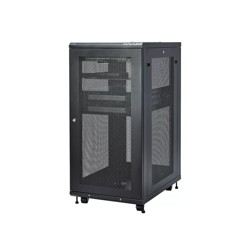 StarTech.com 4-Post 24U Server Rack Cabinet, bloķējams 19 collu datu skapis serveriem, AV un IT aprīkojumam, ar riteņiem un regulējamām montāžas sliedēm