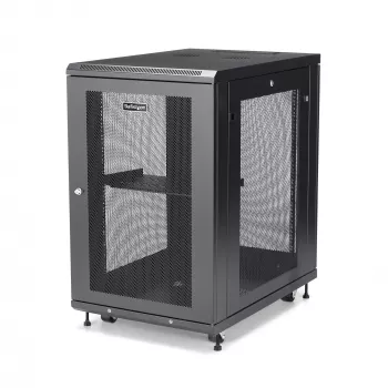 StarTech.com 4-Post 18U Server Rack Cabinet, Lockable 19 collu datu skapis serveriem, AV un IT iekārtām, biroja/mājas tīkla skapis ar riteņiem un regulējamām montāžas sliedēm