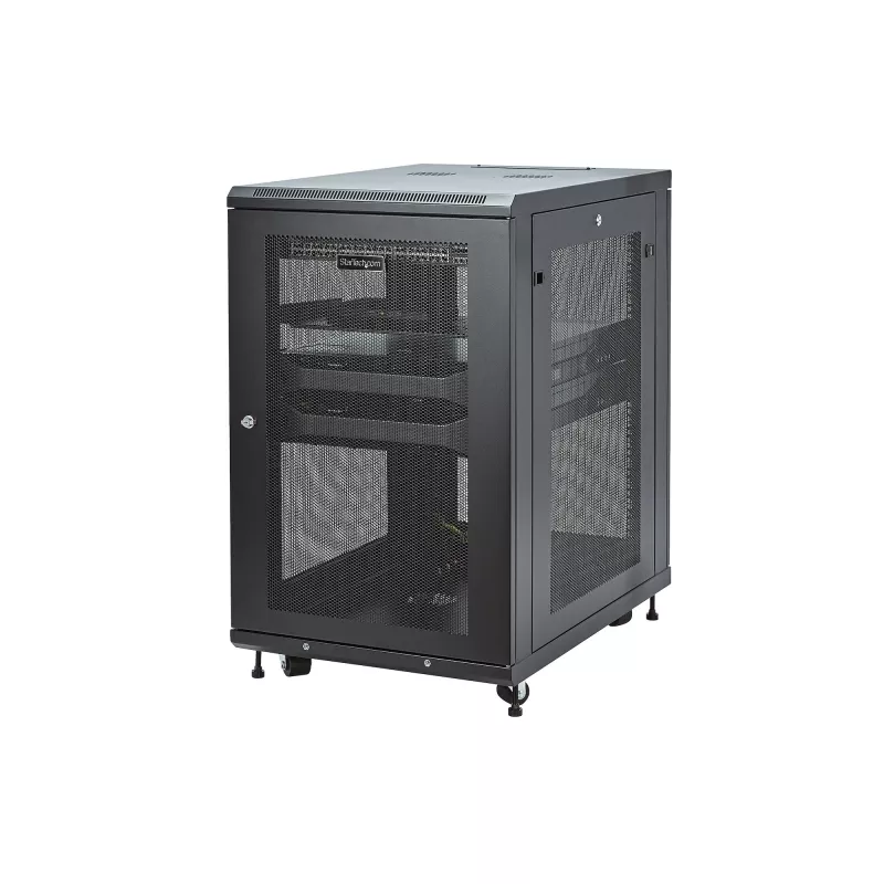 StarTech.com 4-Post 18U Server Rack Cabinet, Lockable 19 collu datu skapis serveriem, AV un IT iekārtām, biroja/mājas tīkla skapis ar riteņiem un regulējamām montāžas sliedēm