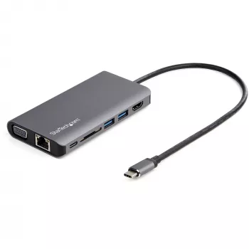 StarTech.com USB-C daudzportu adapteris - USB-C mini ceļojuma dokstacija ar 4K HDMI vai 1080p VGA - 3x USB 3.0 centrmezgls, SD, GbE, audio, 100W PD caurlaide - portatīvā dokstacija klēpjdatoram/planšetdatoram
