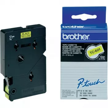Lentīšu kasete Brother TC601 12mm Melns uz Dzeltena