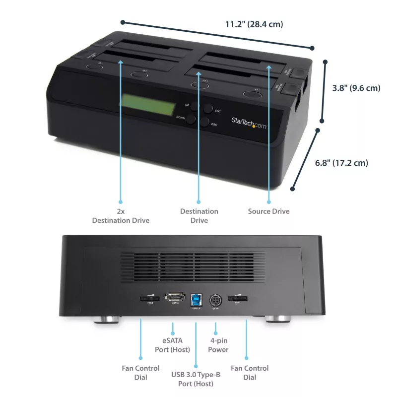 StarTech.com 4 vietu USB 3.0 eSATA uz SATA neatkarīgs 1:3 HDD cietā diska dublikācijas dokstacija