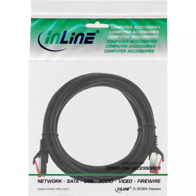 InLine Patch Kabelis S/FTP PiMF Cat.6 250MHz PVC melns 3m