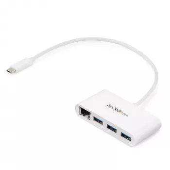 StarTech.com 3-Portu USB-C centrmezgls ar Gigabit Ethernet - USB-C uz 3x USB-A - USB 3.0 centrmezgls - balts