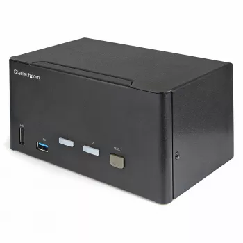 StarTech.com 2 Portu Trīs Monitoru DisplayPort KVM Slēdzis — 4K 60Hz UHD HDR — Galddatora DP 1.2 KVM ar 2 Portu USB 3.0 Hub (5Gbps) un 4x USB 2.0 HID Portiem, Audio — Karstā taustiņa pārslēgšana — TAA