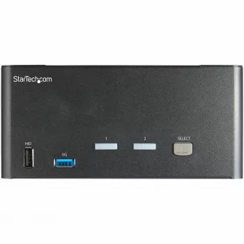 StarTech.com 2 Portu Trīs Monitoru DisplayPort KVM Slēdzis — 4K 60Hz UHD HDR — Galddatora DP 1.2 KVM ar 2 Portu USB 3.0 Hub (5Gbps) un 4x USB 2.0 HID Portiem, Audio — Karstā taustiņa pārslēgšana — TAA