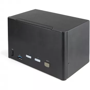 StarTech.com 2 Portu Četru Monitoru DisplayPort KVM Slēdzis - 4K 60Hz UHD HDR - Galda 4K DP 1.2 KVM ar 2 Portu USB 3.0 Hub (5Gbps) un 4x USB 2.0 HID Portiem, Audio - Karstā Taustiņa Pārslēgšana - TAA