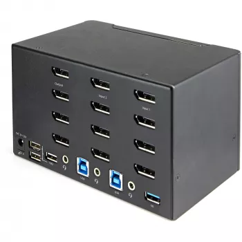 StarTech.com 2 Portu Četru Monitoru DisplayPort KVM Slēdzis - 4K 60Hz UHD HDR - Galda 4K DP 1.2 KVM ar 2 Portu USB 3.0 Hub (5Gbps) un 4x USB 2.0 HID Portiem, Audio - Karstā Taustiņa Pārslēgšana - TAA