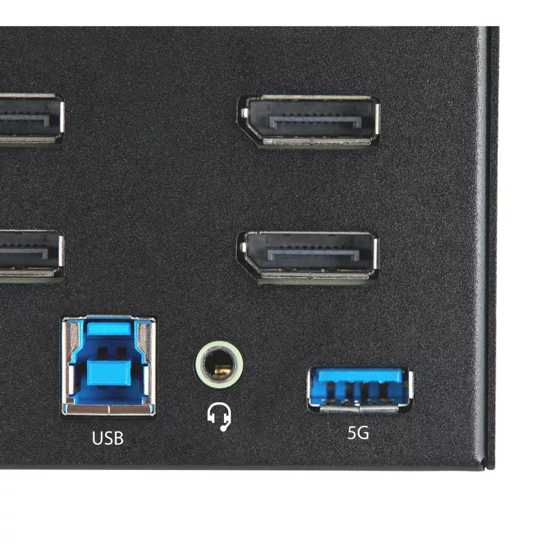 StarTech.com 2 Portu Četru Monitoru DisplayPort KVM Slēdzis - 4K 60Hz UHD HDR - Galda 4K DP 1.2 KVM ar 2 Portu USB 3.0 Hub (5Gbps) un 4x USB 2.0 HID Portiem, Audio - Karstā Taustiņa Pārslēgšana - TAA
