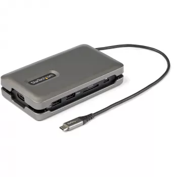 StarTech.com USB-C daudzportu adapteris – USB-C uz 4K 60Hz HDMI 2.0 – 2-portu 10Gbps USB centrmezgls – 100W Power Delivery caurlaide – GbE – SD/MicroSD – USB Type-C mini dokstacija – 25 cm kabelis