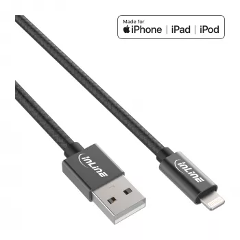 InLine Lightning USB kabelis, melns/alu, 1m, MFi sertificēts