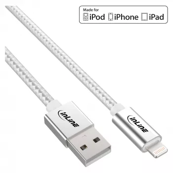 InLine Lightning USB kabelis, sudrabs/alu, 2 m, MFi sertificēts