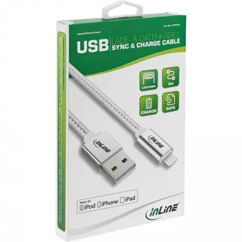InLine Lightning USB kabelis, sudrabs/alu, 2 m, MFi sertificēts