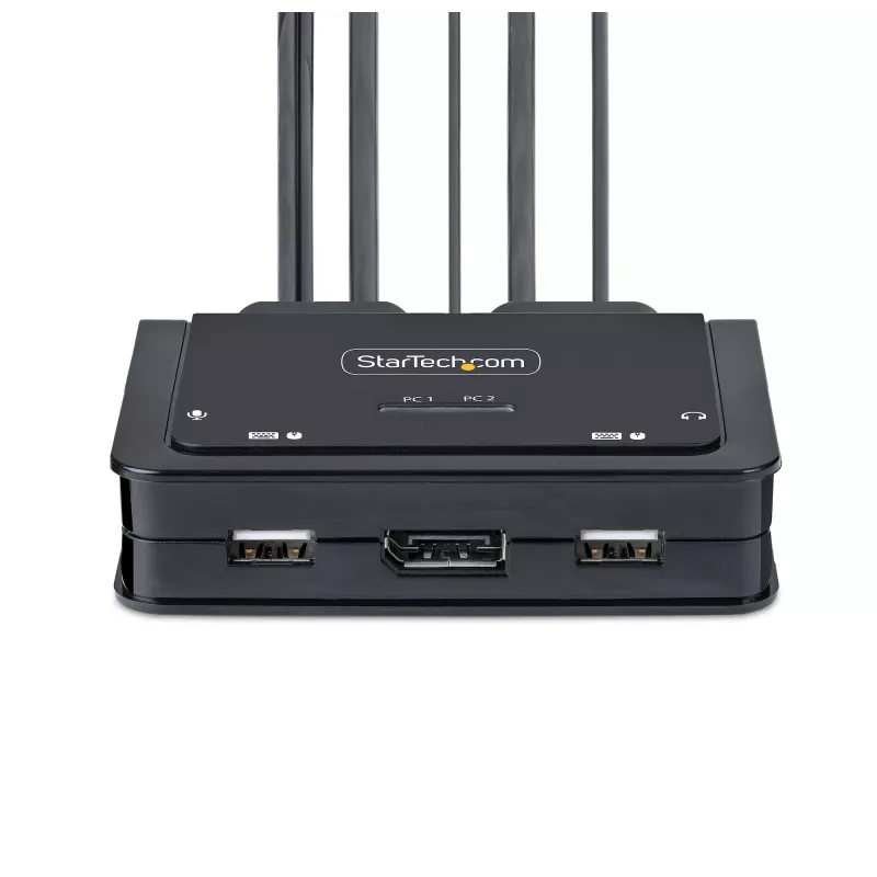 StarTech.com 2-Portu USB-C KVM Slēdzis ar 4K 60Hz DisplayPort, 1,2m iebūvētiem kabeļiem, barošana no USB, attālināta poga/karstie taustiņi