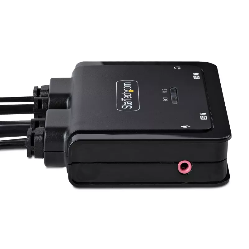 StarTech.com 2-Portu USB-C KVM Slēdzis ar 4K 60Hz DisplayPort, 1,2m iebūvētiem kabeļiem, barošana no USB, attālināta poga/karstie taustiņi