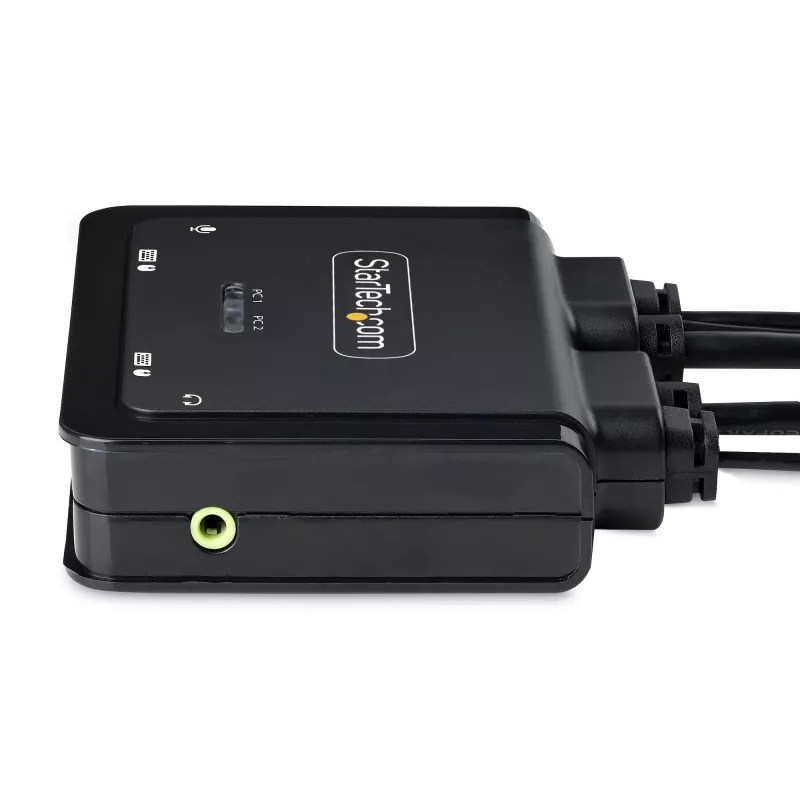 StarTech.com 2-Portu USB-C KVM Slēdzis ar 4K 60Hz DisplayPort, 1,2m iebūvētiem kabeļiem, barošana no USB, attālināta poga/karstie taustiņi