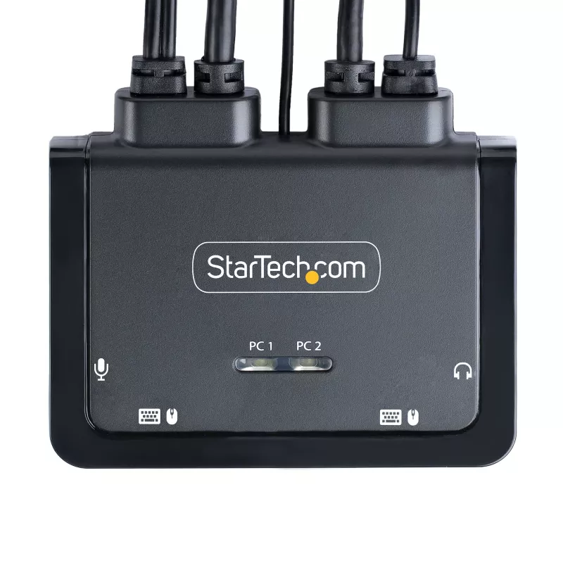 StarTech.com 2-Portu USB-C KVM Slēdzis ar 4K 60Hz DisplayPort, 1,2m iebūvētiem kabeļiem, barošana no USB, attālināta poga/karstie taustiņi