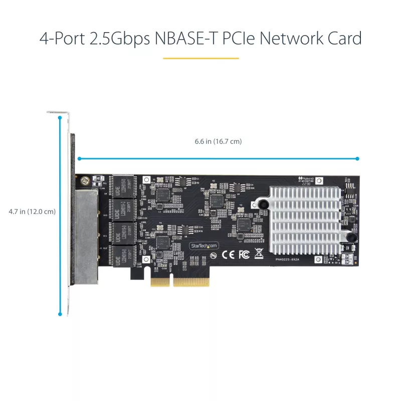 StarTech.com 4-Port 2.5Gbps NBASE-T PCIe tīkla karte, Intel I225-V, četru portu tīkla karte, Multi-Gigabit NIC, PCI Express servera LAN karte, darbvirsmas Ethernet interfeiss