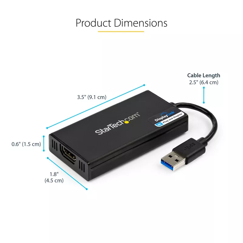 StarTech.com USB 3.0 uz HDMI adapteris - 4K 30Hz Ultra HD - DisplayLink sertificēts - USB Type-A uz HDMI displeja adapteris monitoram - ārējā video un grafikas karte - Mac un Windows