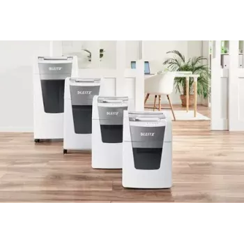 Papīra smalcinātājs LEITZ IQ Autofeed Small Office 100, šķērsgriezums P-4, 8 loksnes, 22 cm padeve, 34 L grozs, pelēks