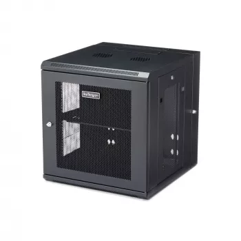 StarTech.com 4-Post 12U sienas tīkla skapis ar 1U plauktu, 19 collu eņģes sienas servera statīvs datu/AV/elektronikas/datoru aprīkojumam, elastīgs ventilējams skapis
