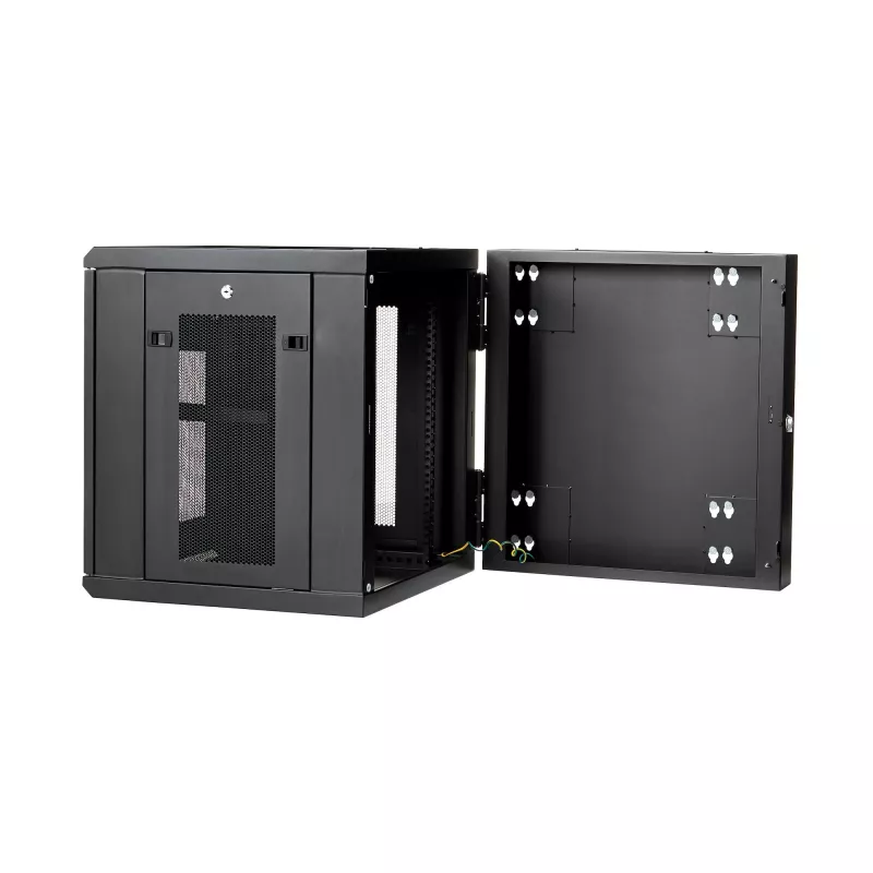 StarTech.com 4-Post 12U sienas tīkla skapis ar 1U plauktu, 19 collu eņģes sienas servera statīvs datu/AV/elektronikas/datoru aprīkojumam, elastīgs ventilējams skapis
