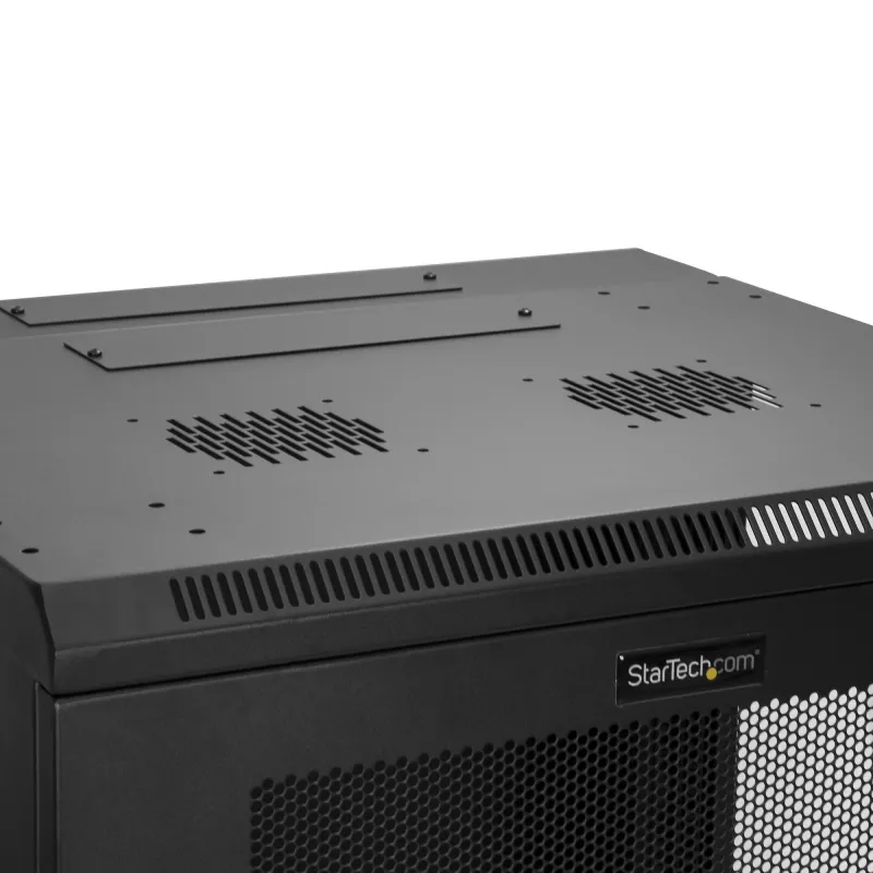 StarTech.com 4-Post 12U sienas tīkla skapis ar 1U plauktu, 19 collu eņģes sienas servera statīvs datu/AV/elektronikas/datoru aprīkojumam, elastīgs ventilējams skapis