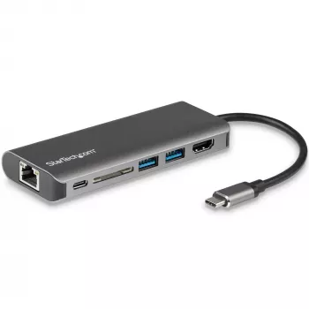 StarTech.com USB-C daudzportu adapteris, portatīvā USB-C dokstacija ar 4K HDMI, 2 portu USB 3.0 centrmezgls, SD/SDHC, GbE, 60W PD caurlaide - USB Type-C/Thunderbolt 3 - AIZSTĀTS AR DKT30CHSDPD1