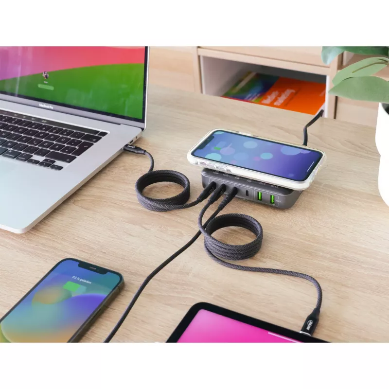 InLine Qi Powerstation Multiport lādētājs, 4x USB-C + 2x USB-A, GaN 100 W, 15 W bezvadu uzlāde, melns (31517K)