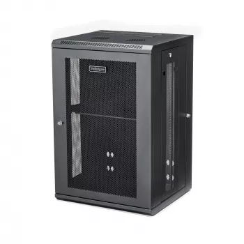 StarTech.com 4-Post 18U sienas tīkla skapis ar 1U plauktu, 19 collu eņģes sienas servera statīvs datu/AV/elektronikas/datoru aprīkojumam, elastīgs ventilējams skapis