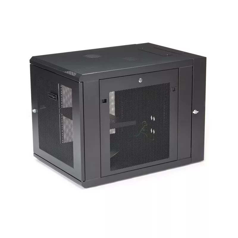 StarTech.com 4-stabu 12U sienas tīkla skapis ar 1U plauktu, 19 collu eņģu sienas servera statīvs datu/AV/elektronikas/datoru iekārtām, elastīgs ventilējams skapis