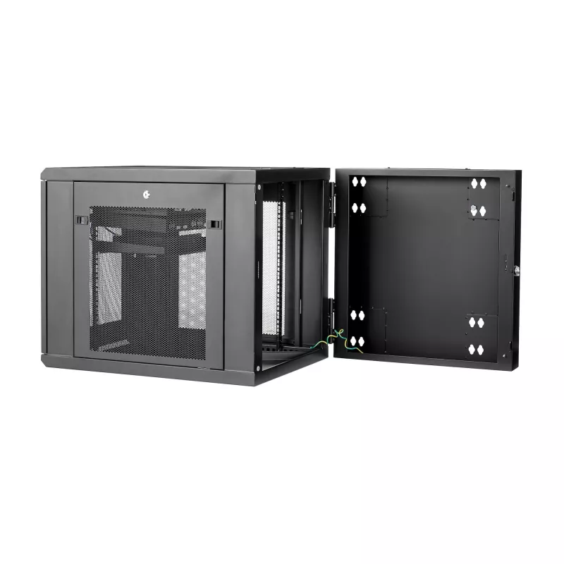 StarTech.com 4-stabu 12U sienas tīkla skapis ar 1U plauktu, 19 collu eņģu sienas servera statīvs datu/AV/elektronikas/datoru iekārtām, elastīgs ventilējams skapis