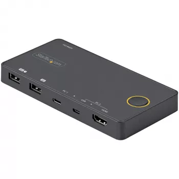 StarTech.com 2 Portu Hibrīds USB-A + HDMI un USB-C KVM Slēdzis - Viena 4K 60Hz HDMI 2.0 Monitora - Kompakts Galda un/vai Klēpjdatora HDMI KVM Slēdzis - USB Barošana - Thunderbolt 3 Saderīgs