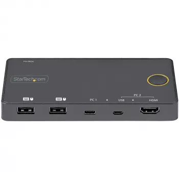 StarTech.com 2 Portu Hibrīds USB-A + HDMI un USB-C KVM Slēdzis - Viena 4K 60Hz HDMI 2.0 Monitora - Kompakts Galda un/vai Klēpjdatora HDMI KVM Slēdzis - USB Barošana - Thunderbolt 3 Saderīgs