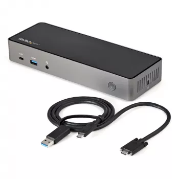StarTech.com USB-C & USB-A Dokstacija - Hibrīda universāla trīs monitoru klēpjdatoru dokstacija ar DisplayPort un HDMI 4K 60Hz - 85W barošanas padeve, 6x USB centrmezgls, GbE, Audio - USB 3.1 Gen 2 10Gbps - TAA