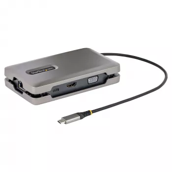 StarTech.com USB-C daudzportu adapteris ar divu monitoru atbalstu līdz 4K 60Hz, USB-C DP Alt Mode video izeja un HDMI 2.0, vai 1080p VGA, 100W PD caurlaide, USB-C minidoks, USB-C dokstacija, MST centrmezgls