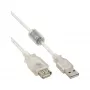 InLine USB 2.0 pagarinātājkabelis A tipa tēviņš/mātīte, caurspīdīgs, ar ferītu, 2m