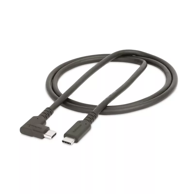 StarTech.com 1 m izturīgs USB-C kabelis ar taisnleņķa savienotāju, USB 3.2 Gen 2 (10 Gbps), pilna funkcionalitāte, 4K 60Hz DP Alt Mode, 100W Power Delivery