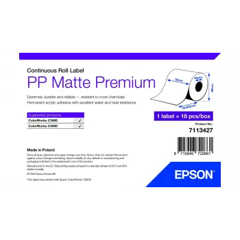 Epson PP Matte Label Premium, nepārtraukta ruļļa, 76mm x 29m, balta, pašlīmējoša etiķete printerim, tintes drukai, akrila