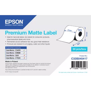 Epson Premium Matte Label - Nepārtraukts rullis: 51mm x 35m, matēts, 163 g/m², 1 gab.