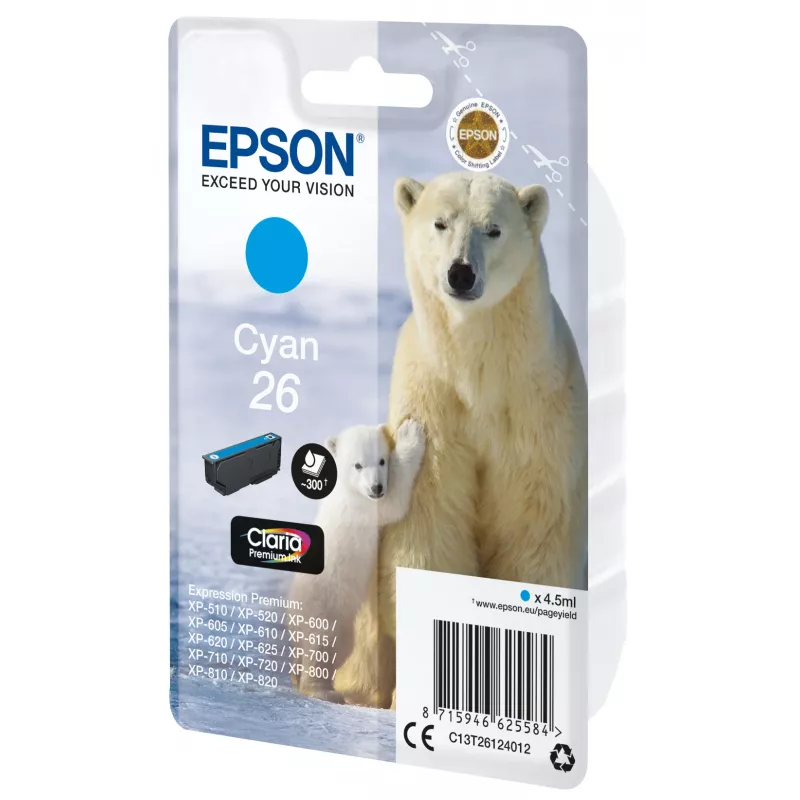 Epson Claria Premium 26 Cyan Originala tintes kasetne (C13T26124012)