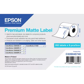 Epson C33S045740 pašlīmējošās printera etiķetes, 76x127 mm, 282 gab.