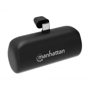 Manhattan Power Bank ar integrētu USB-C spraudni, 5000 mAh, līdz 10 W, statīvs kā lādējams telefona turētājs, melns