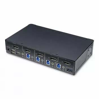 StarTech.com 4 portu DisplayPort KVM slēdzis, viens 4K 60Hz monitors, 6 USB porti, pogu un karsto taustiņu pārslēgšana, DisplayPort 1.2, neatkarīgs no OS, TAA atbilstīgs