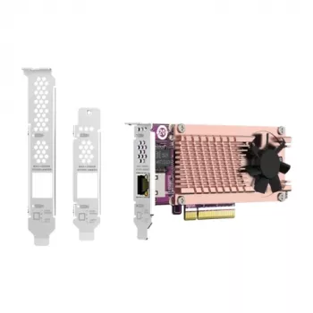 QNAP QM2-2P10G1TB iekšējā paplašinājuma plate ar 2 M.2 NVMe SSD slotiem un 10GbE RJ-45 portu, PCIe 3.0, zema profila, sudrabaina