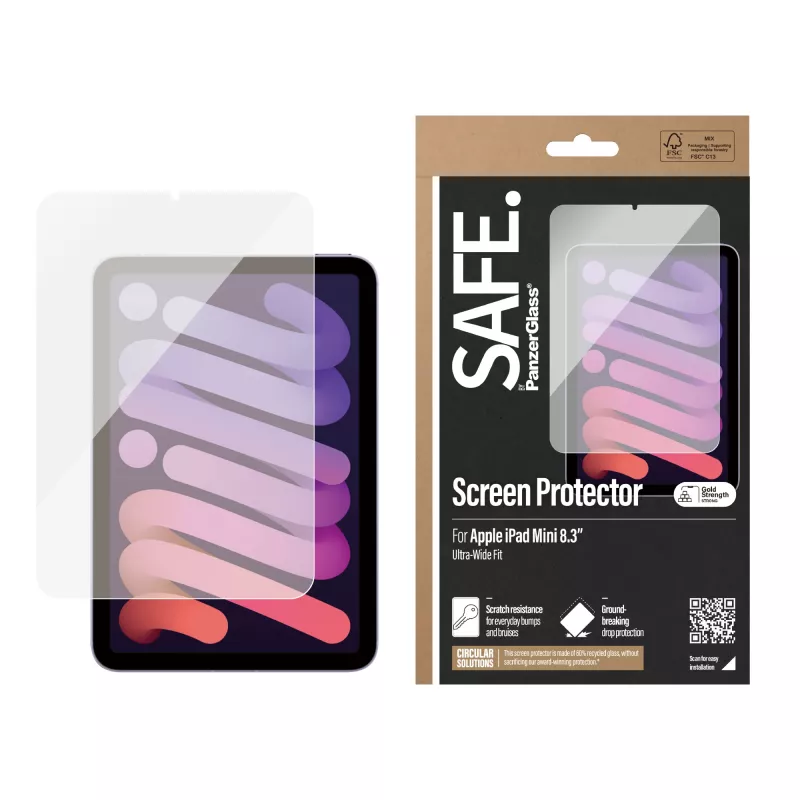 PanzerGlass SAFE. SAFE95854 ekrāna aizsargs priekš iPad mini 8,3", īpaši plats, rūdīts stikls