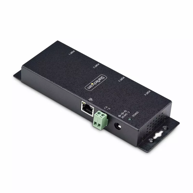 StarTech.com 4-Portu seriālais uz Ethernet adapteris, IP seriālās ierīces serveris attālinātām RS232 ierīcēm, sienas/DIN sliedes montāžai, metāla korpuss, RJ45 LAN uz DB9 seriālo pārveidotāju