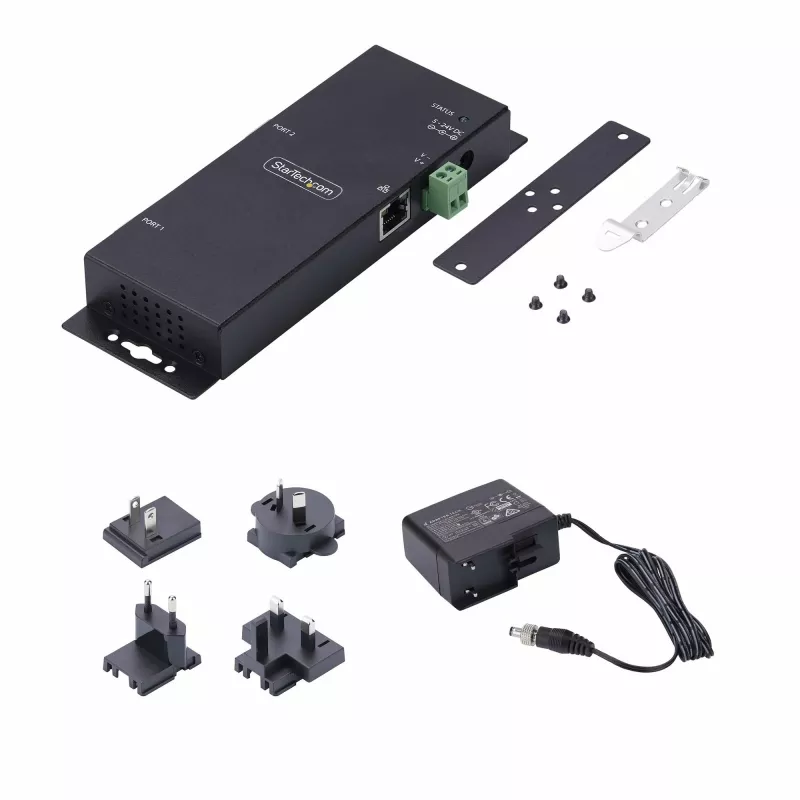StarTech.com 2-portu seriālais uz Ethernet adapteris, IP seriālās ierīces serveris attālinātām RS232 ierīcēm, sienas/DIN sliedes montāža, metāla korpuss, RJ45 LAN uz DB9 seriālo pārveidotājs