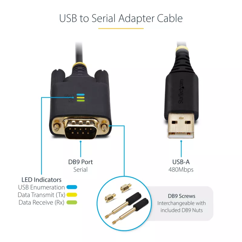 StarTech.com USB uz RS232 adaptera kabelis, 2m, USB-A uz DB9, FTDI, COM saglabāšana, ESD aizsardzība