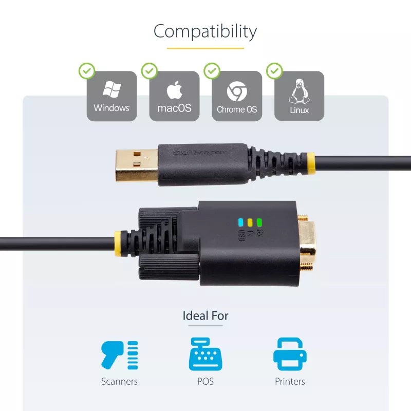 StarTech.com USB uz RS232 adaptera kabelis, 2m, USB-A uz DB9, FTDI, COM saglabāšana, ESD aizsardzība